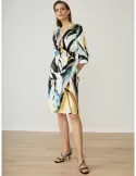 Paz Torras | Draped blue yellow sheath silk dress plus size available