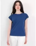 Paz Torras t-shirt blu etnica di cotone con tasche fino alla 54