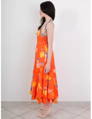 Fuego Woman | Orange cotton long sundress shop online from Italy