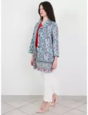 Maesta Milano Light blue and red cotton long duster jacket