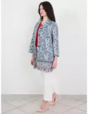 Light blue and red cotton long duster jacket plus size available