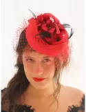 Red mesh and black feathers fascinator headband