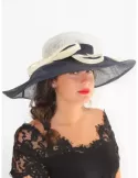 Cappello grande da cerimonia elegante bianco e blu