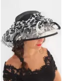 Complit | Cappello grande da cerimonia bianco e nero a pois con piume