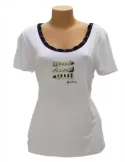 White T-shirt with beige ribbon and rhinestones Fuego Woman